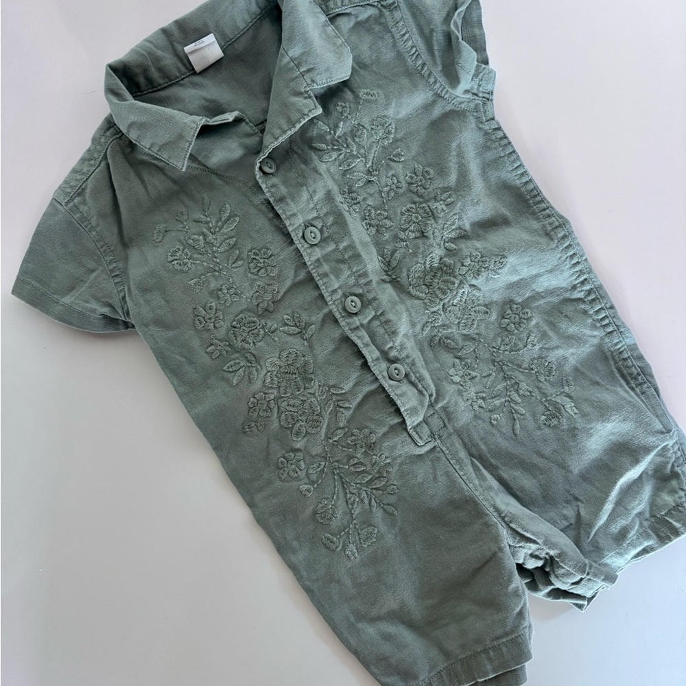 Baby Gap Green Embroidered Short Sleeve Romper